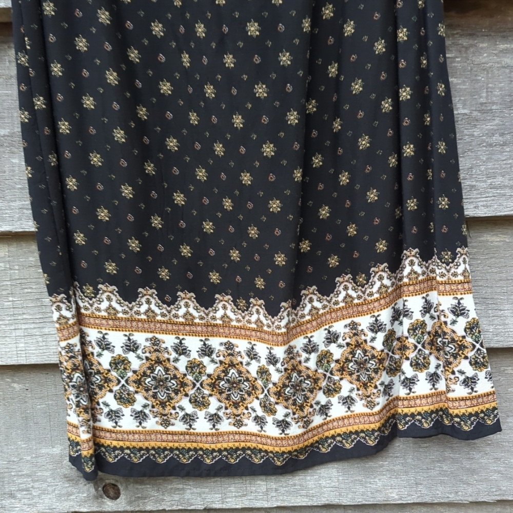 RYAN MICHELLE BLACK LONG FLORAL RUFFLE DRESS SHORT SLEEVE ELASTIC NECK LARGE NWT - Picture 5 of 8